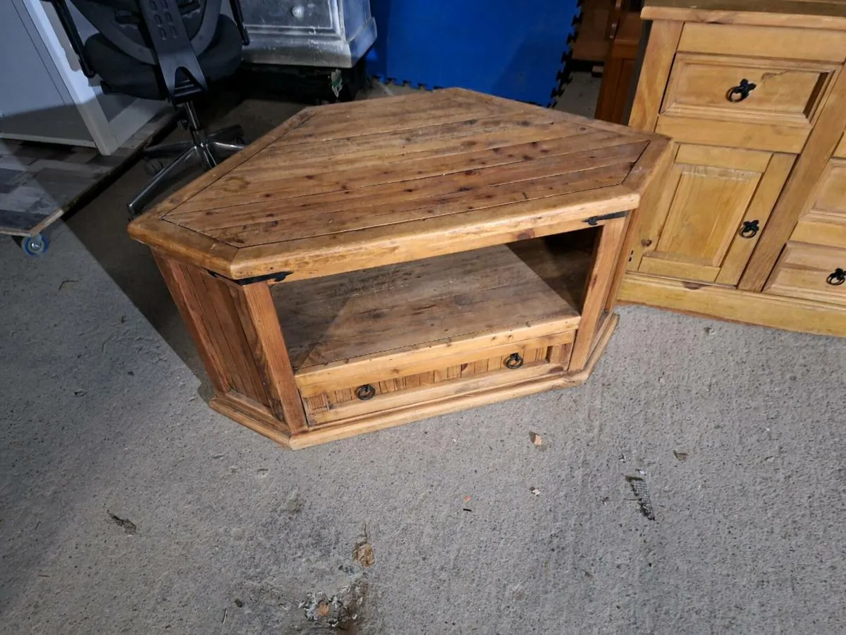 Vintage Mexican pine corner TV Unit (DELIVERY) - Image 1