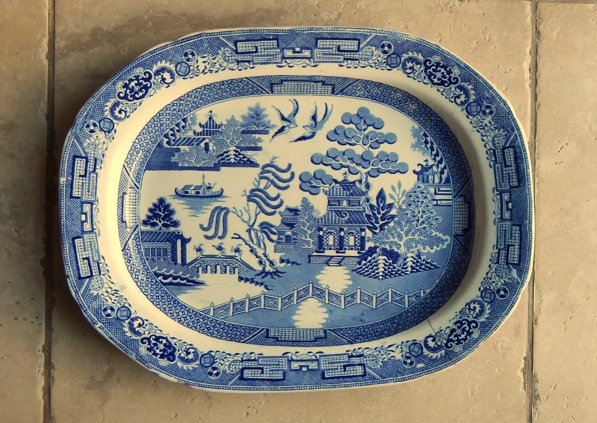 Vintage Willow Pattern Ironstone China Platter - Image 1
