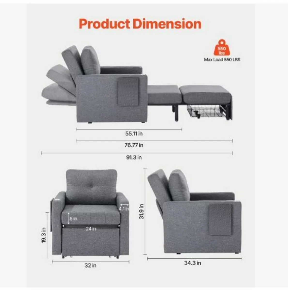 Sleeper Sofa Bed, Convertible Sleeper Bed - Image 2