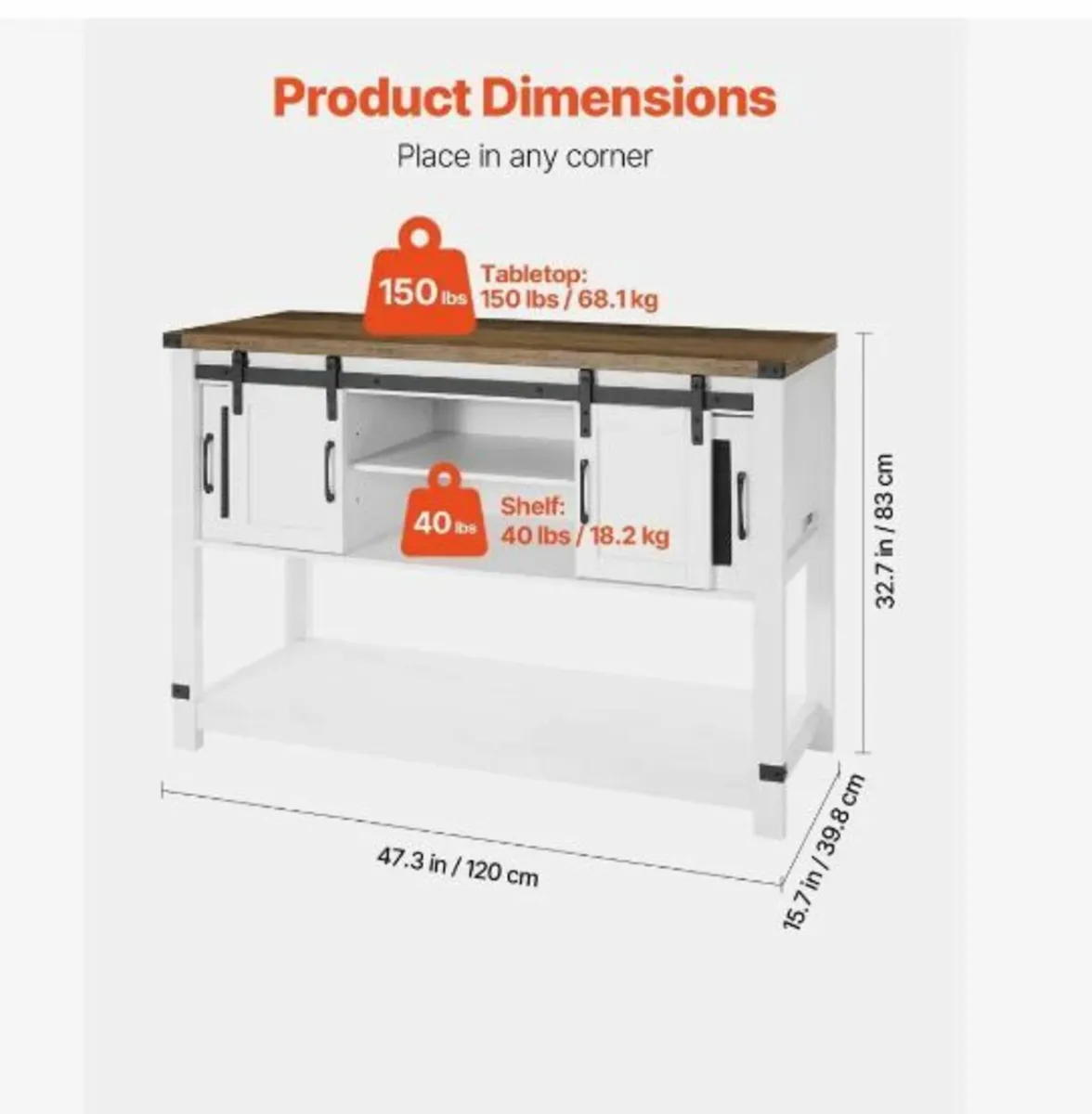 Coffee Bar Cabinet, 47.3 x 15.7 x 32.7 in - Image 2