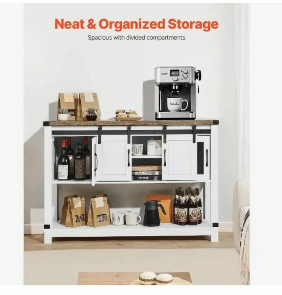 Coffee Bar Cabinet, 47.3 x 15.7 x 32.7 in - Image 4