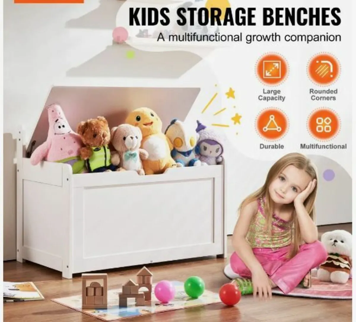 Wooden Toy Chest for Kids, Toddler Toy Storage - Image 2