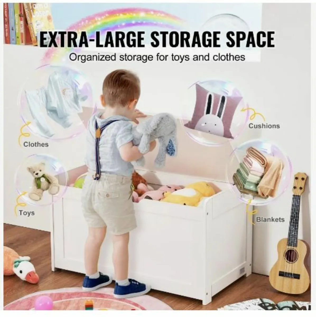 Wooden Toy Chest for Kids, Toddler Toy Storage - Image 3