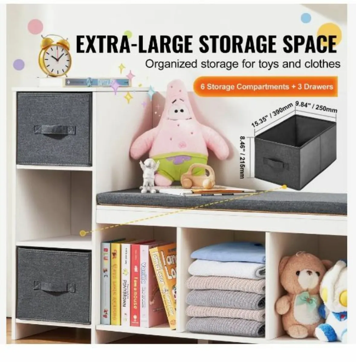 Kids Reading Nook Bench, Toddler Bookshelf - Image 3