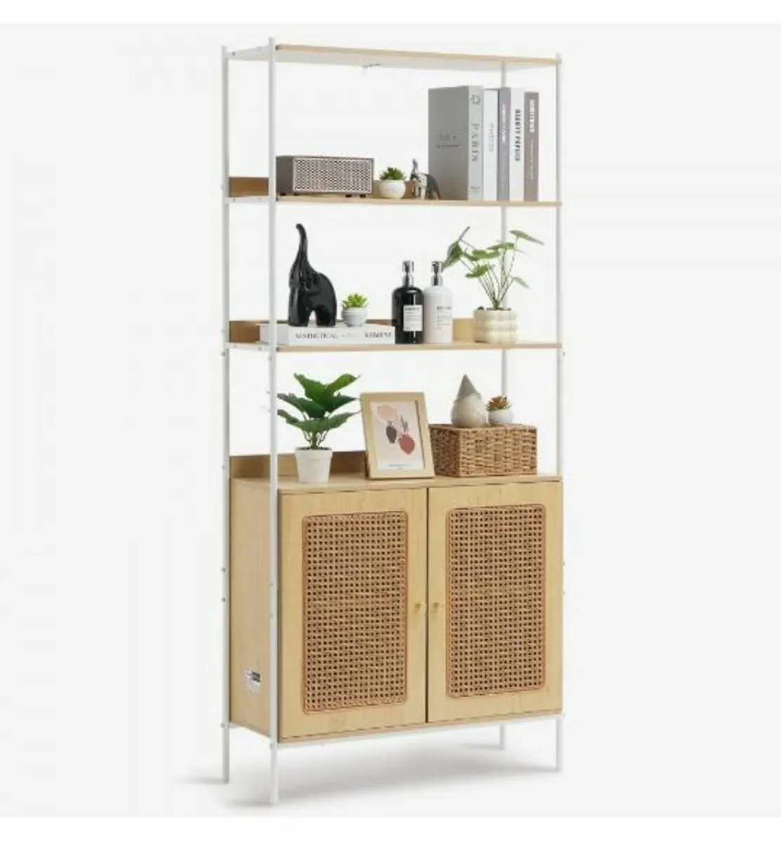 Rattan Bookshelf, Ladder Shelf - Image 1