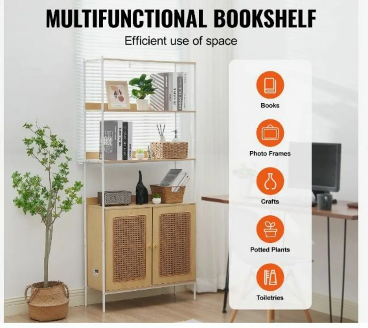 Rattan Bookshelf, Ladder Shelf - Image 3