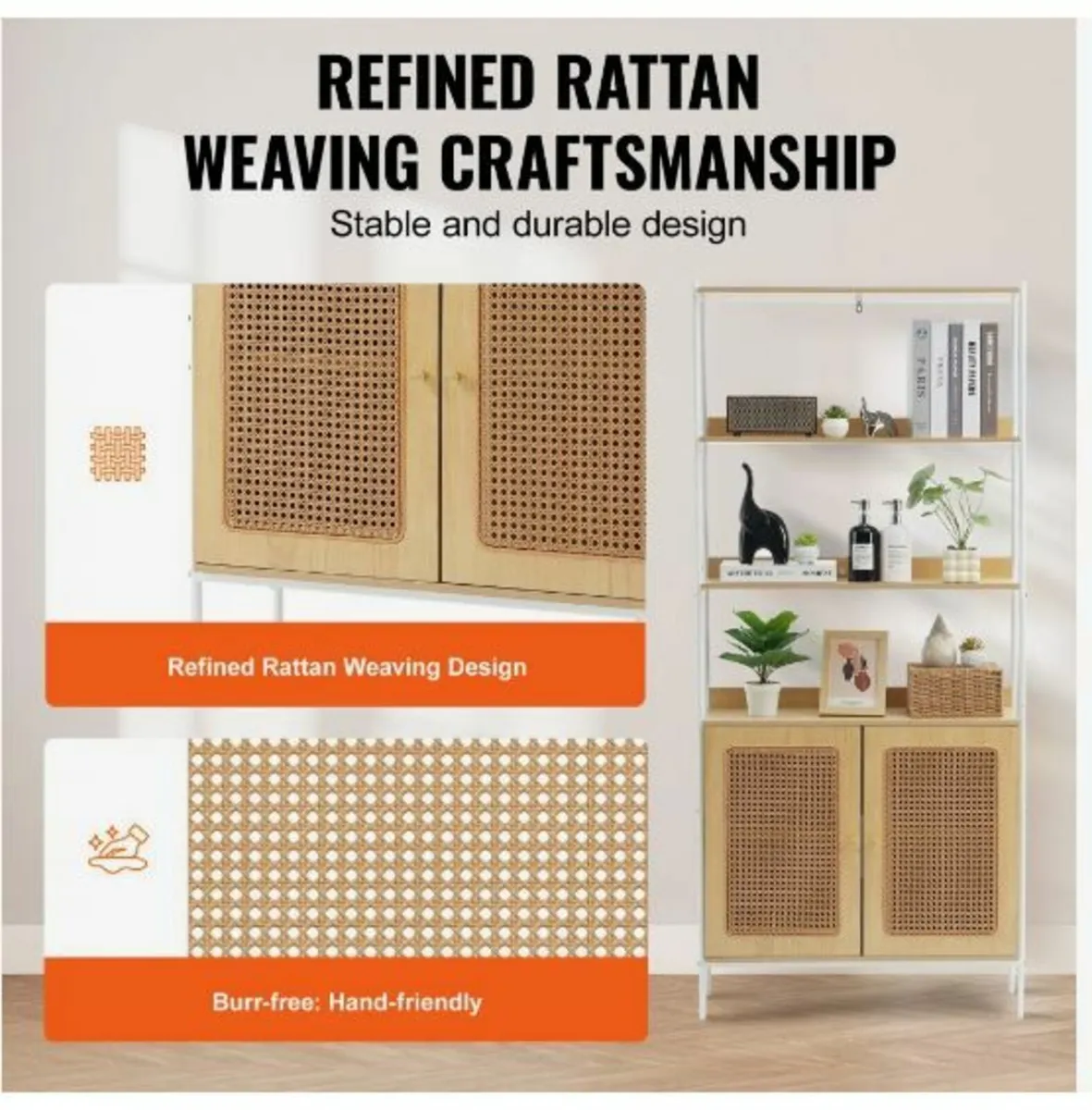 Rattan Bookshelf, Ladder Shelf - Image 4