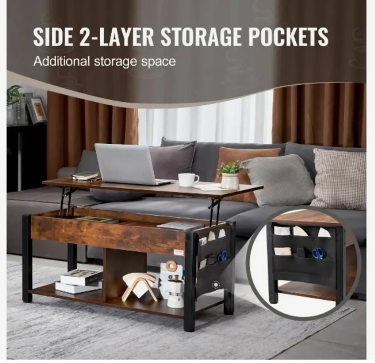 Lift Top Coffee Table, 41.7 in Rectangle - Image 4