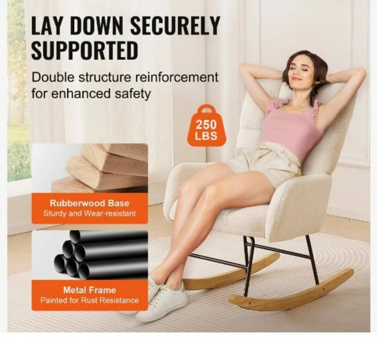 Nursery Rocking Chair, 250 lbs Weight Capacity - Image 3