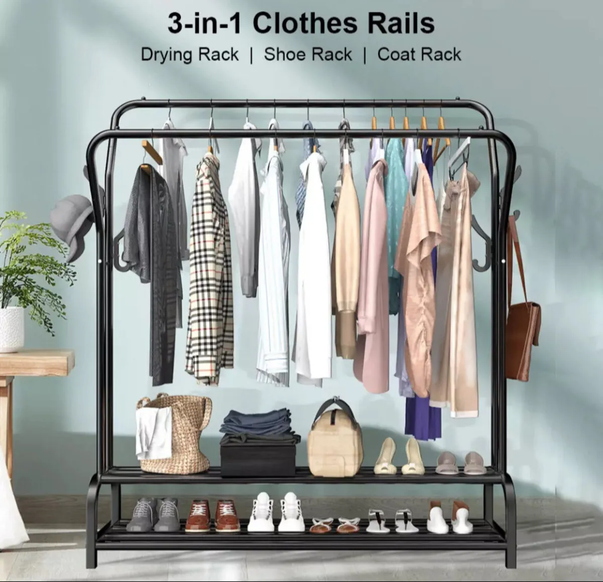 Metal Double Rail Clothes Garment Rack & Shelves - Image 4