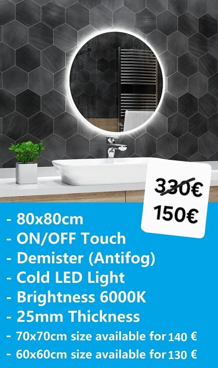 LED Bathroom Mirror 80cm Defogger - Image 1