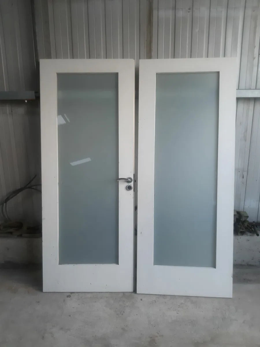 2 white frosted glass solid Oak doors - Image 1