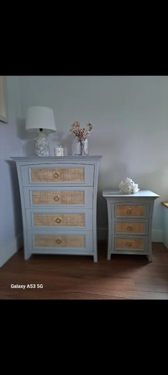 bedroom furniture  bedside locker and chest of drawers.
