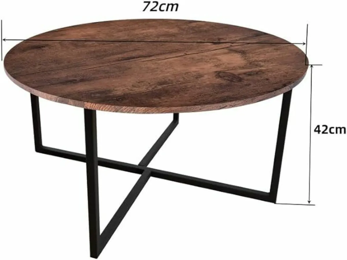80cm Round Coffee Table Brown Sofa Living room - Image 2