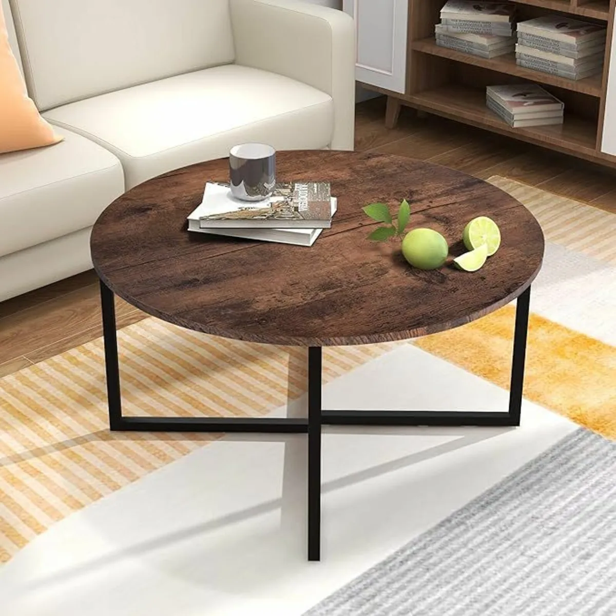 80cm Round Coffee Table Brown Sofa Living room - Image 1