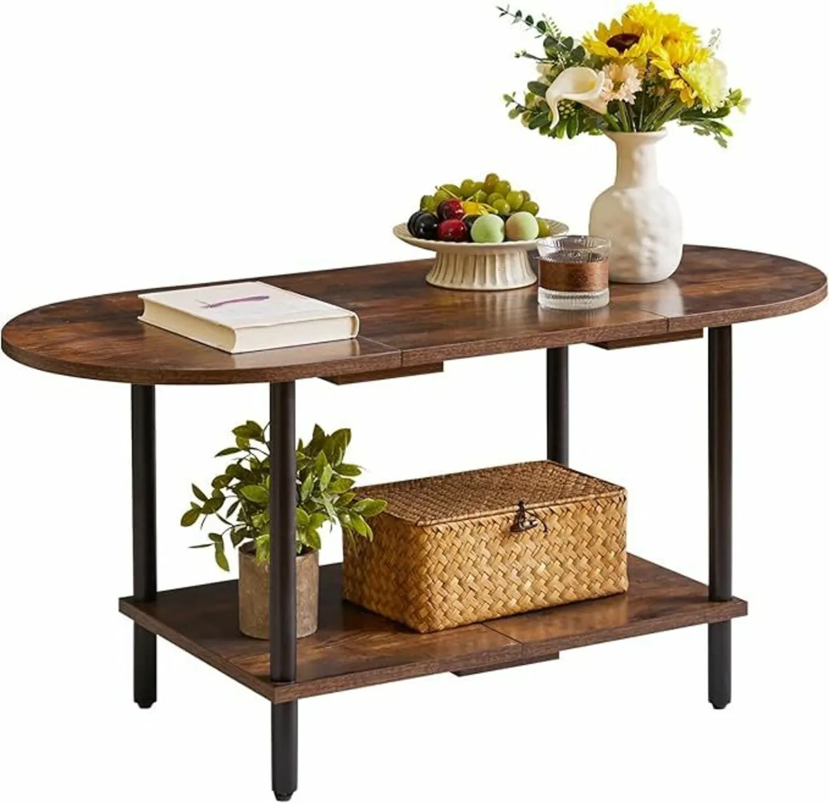 Living Room Table Wooden 2 Tier Storage Office - Image 1