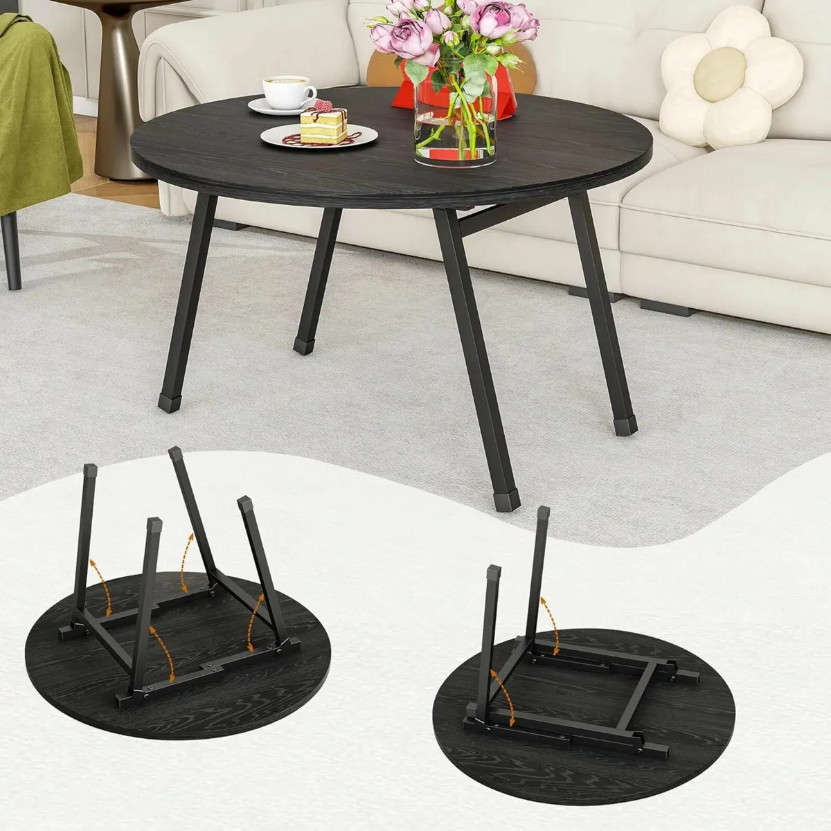 Folding Coffee Table Round Living Room/Bedroom - Image 3