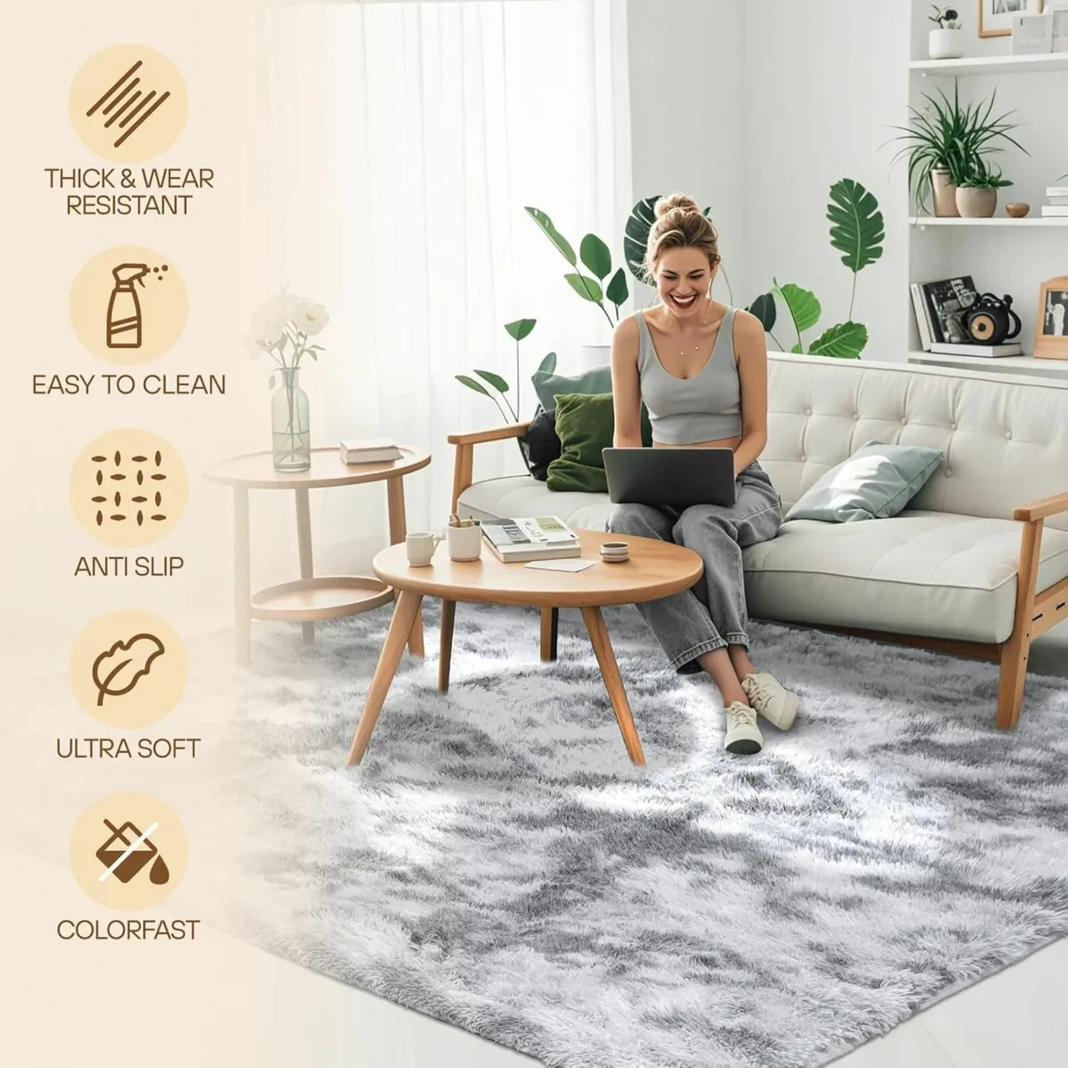 Christma Rug 160x230cm Grey Large Rug Soft Fluffy - Image 2