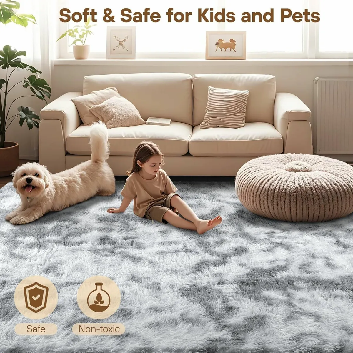 Christma Rug 160x230cm Grey Large Rug Soft Fluffy - Image 4