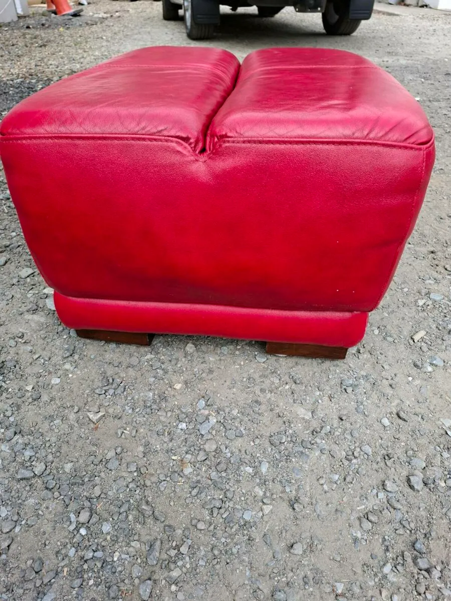 Red Leather Footstool - Image 3