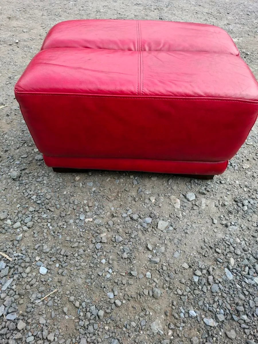 Red Leather Footstool - Image 4