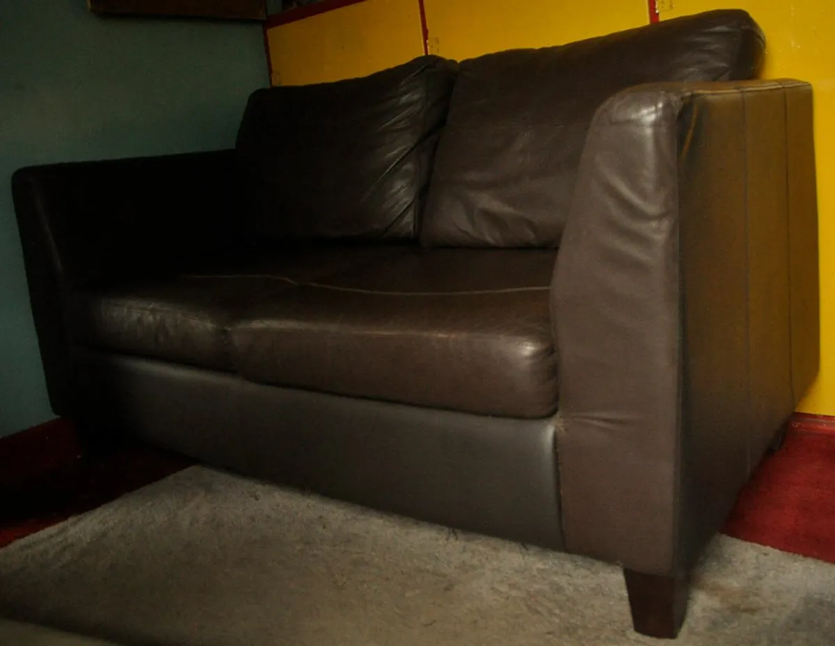 Couch, Brown Leather, Loveseat - Image 2
