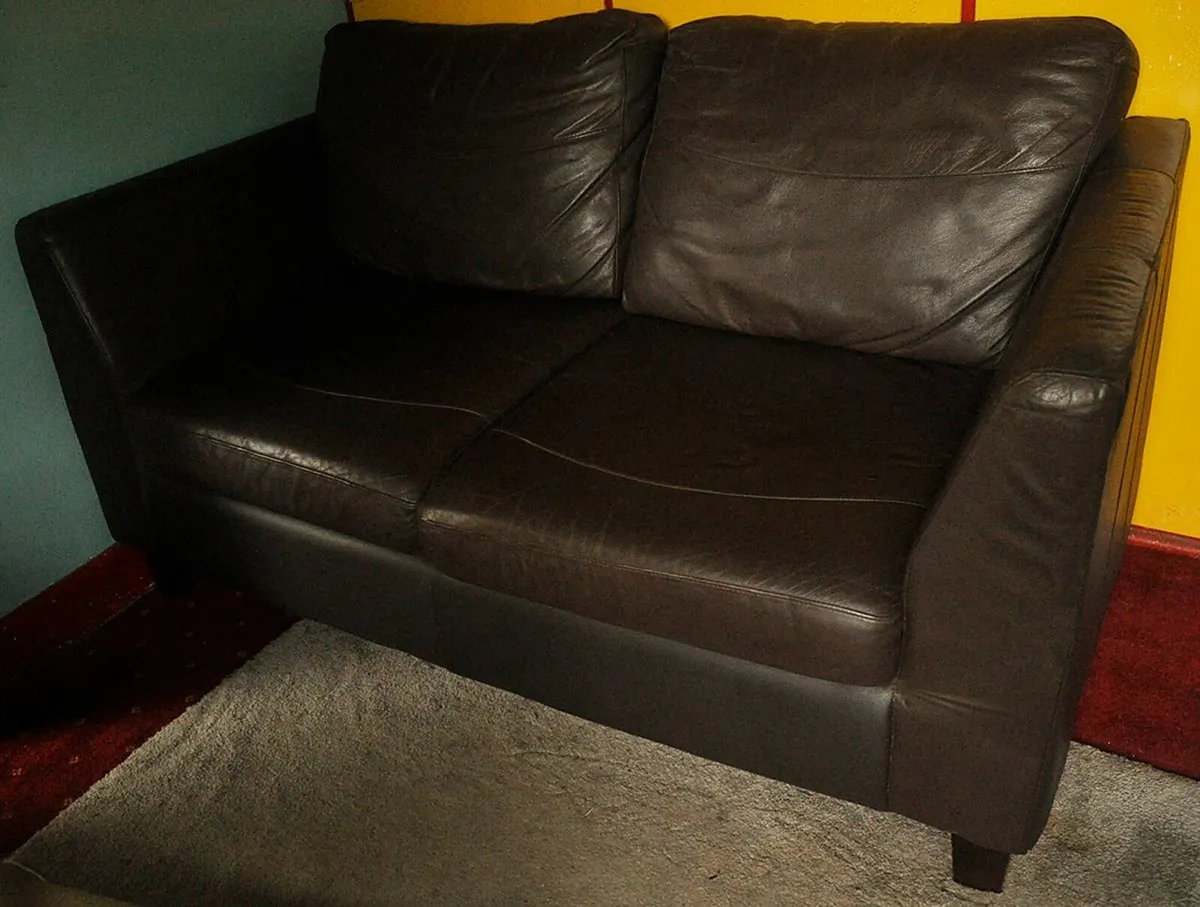 Couch, Brown Leather, Loveseat - Image 3