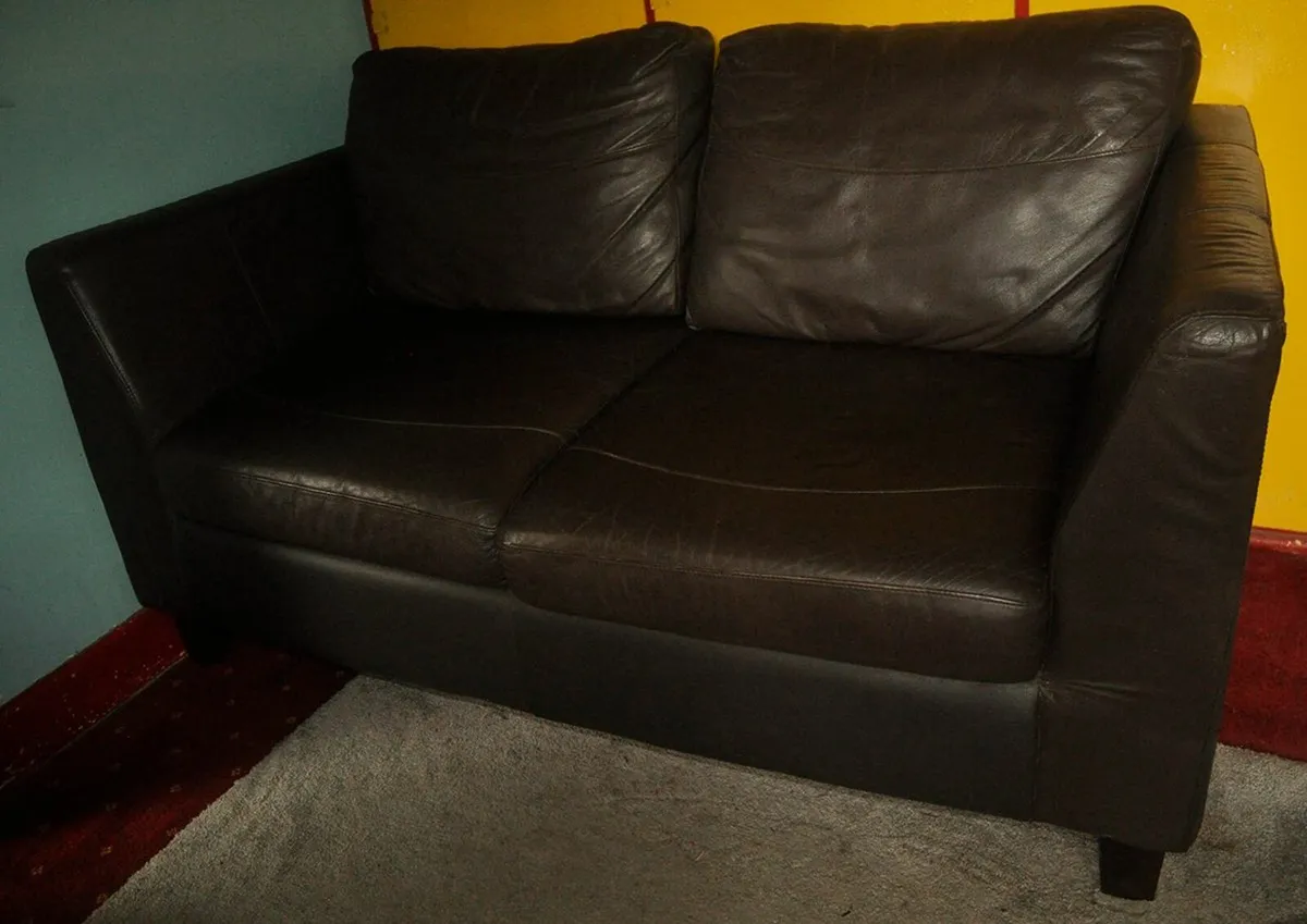 Couch, Brown Leather, Loveseat - Image 4