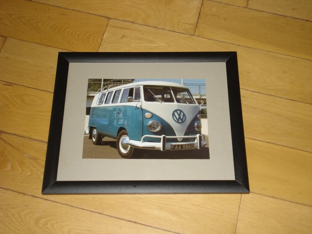 VINTAGE VW BUS/BEETLE FRAMED PRINTS. - Image 1