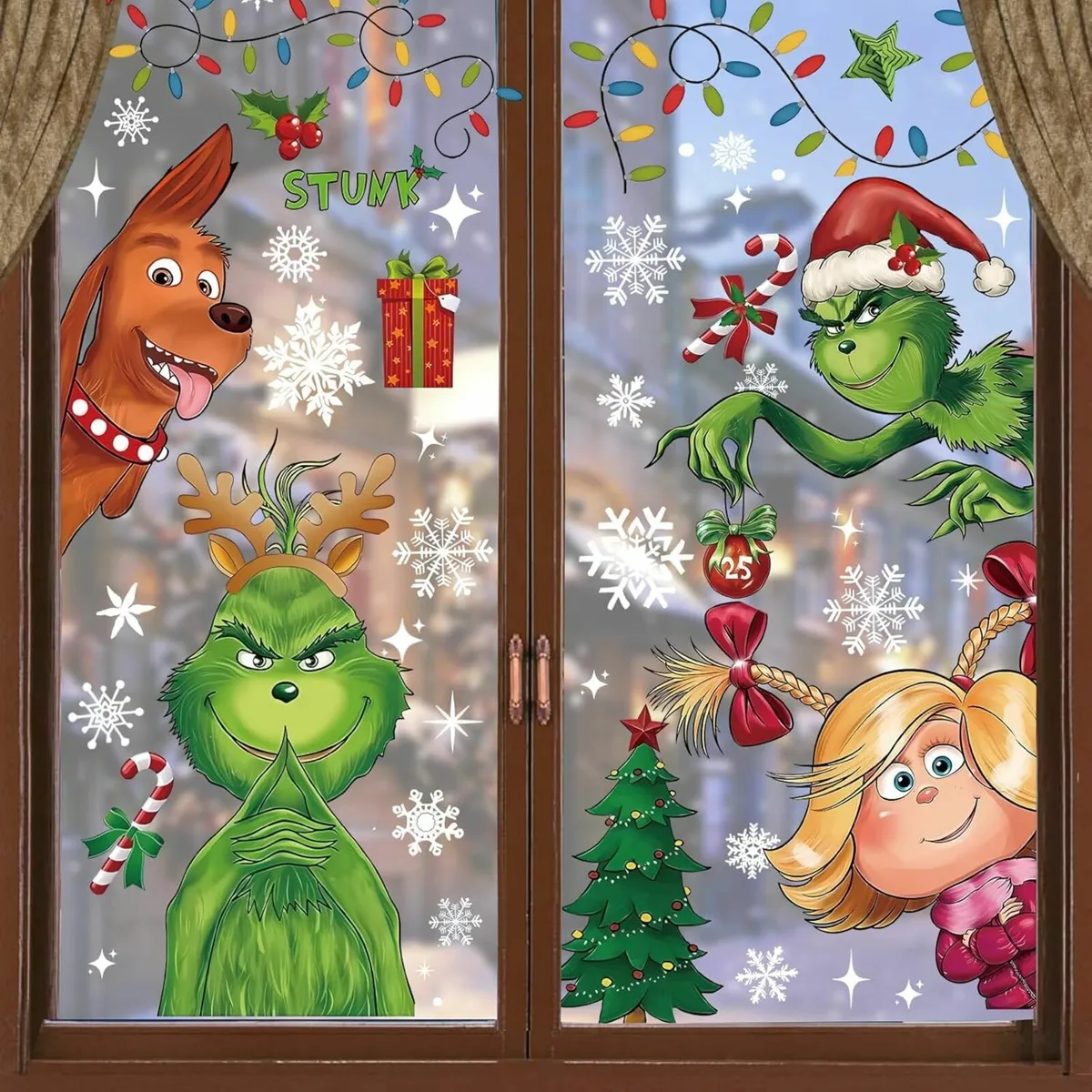Grinch Christmas Window Stickers, Double Printed - Image 1
