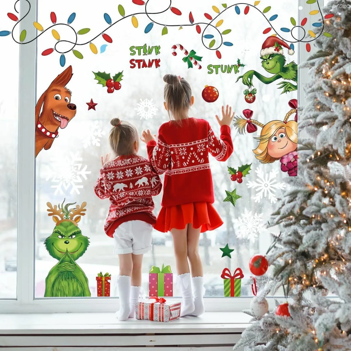 Grinch Christmas Window Stickers, Double Printed - Image 3