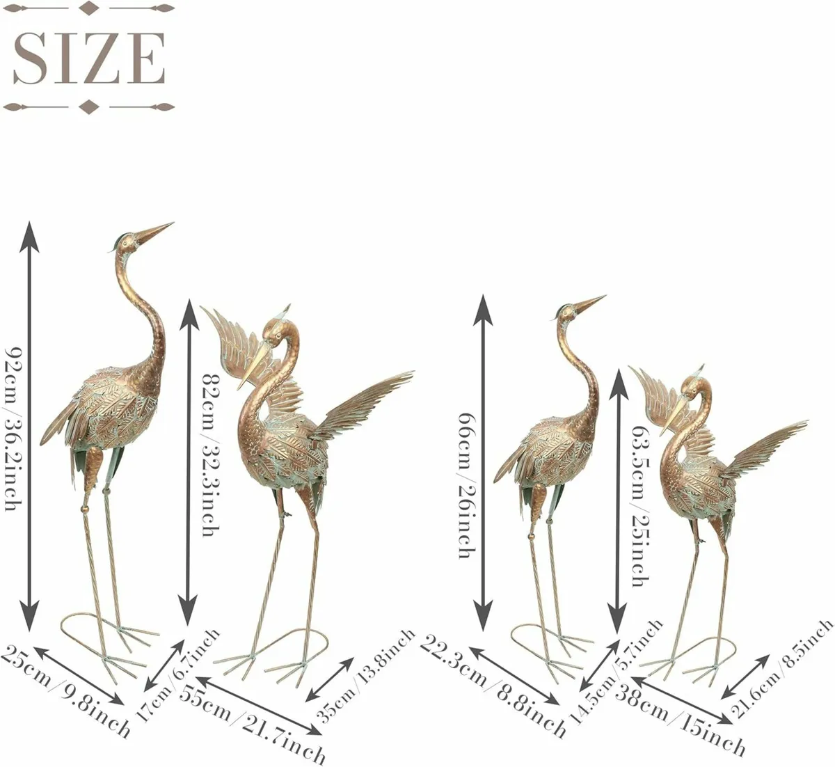 Large Garden Ornaments Outdoor 2pcs Metal Crane - Image 3