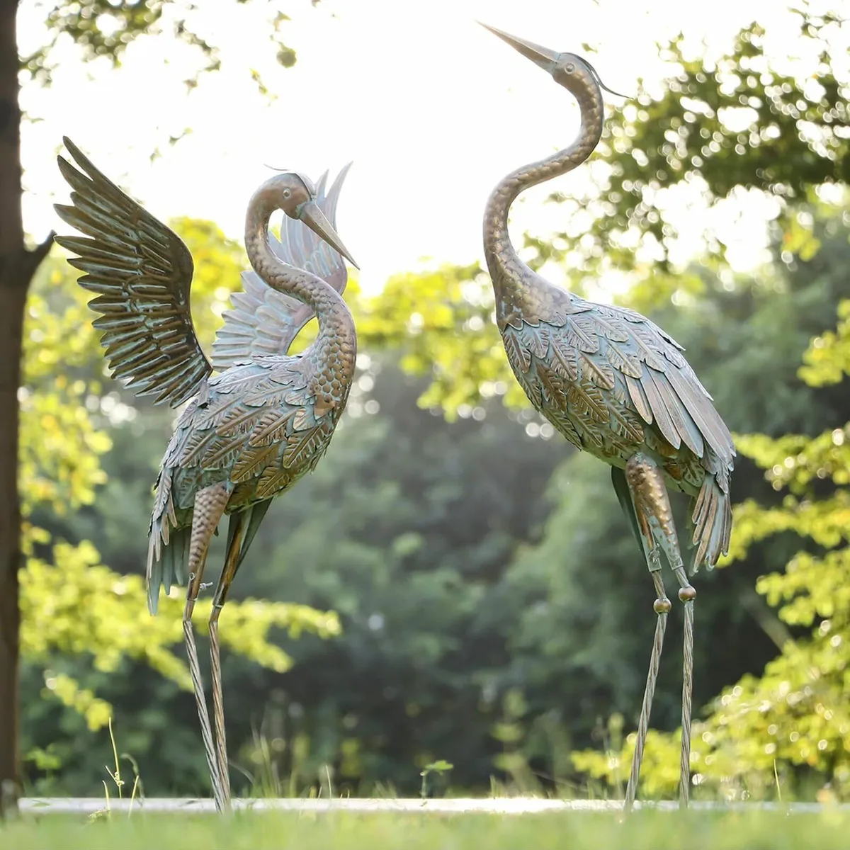 Large Garden Ornaments Outdoor 2pcs Metal Crane - Image 4