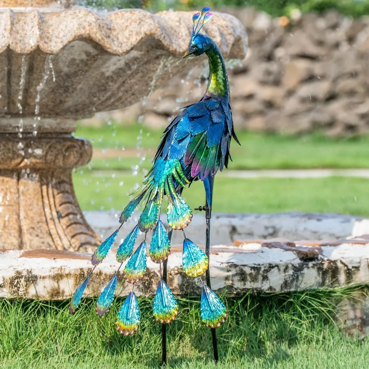 Large Garden Ornaments Outdoor Standing Peacock - Image 1