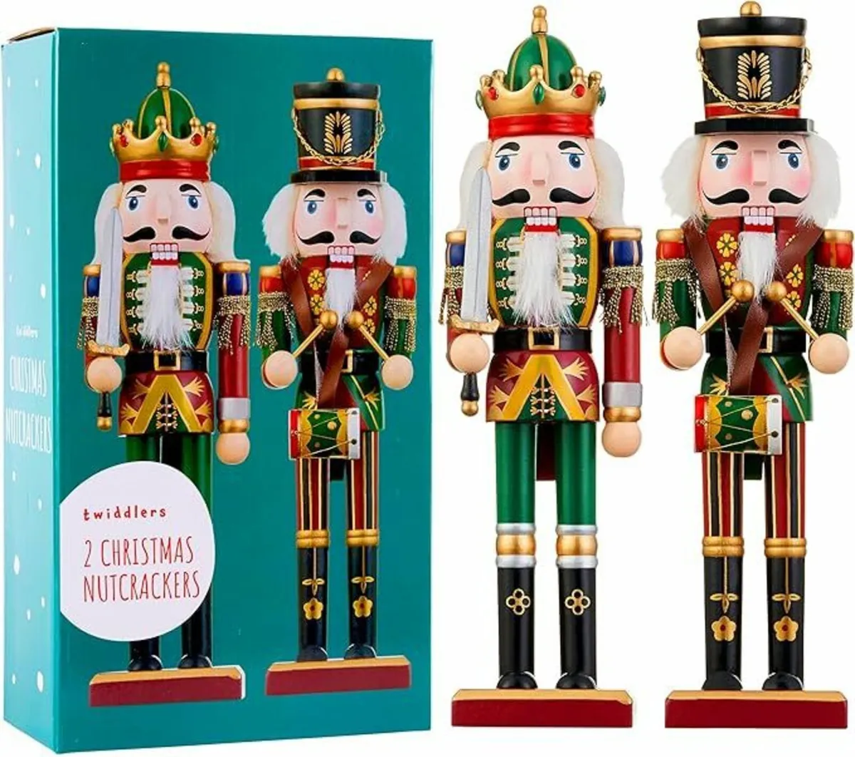 2 Wooden Christmas Nutcracker Soldiers, 30cm - Image 1