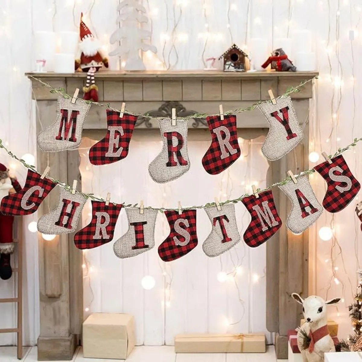 Merry Christmas Banners, Sock Shaped Burlap - Image 1