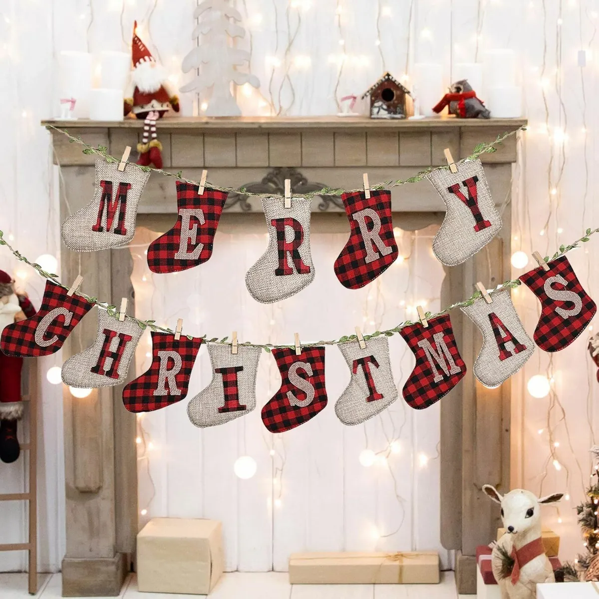 Merry Christmas Banners, Sock Shaped Burlap - Image 2