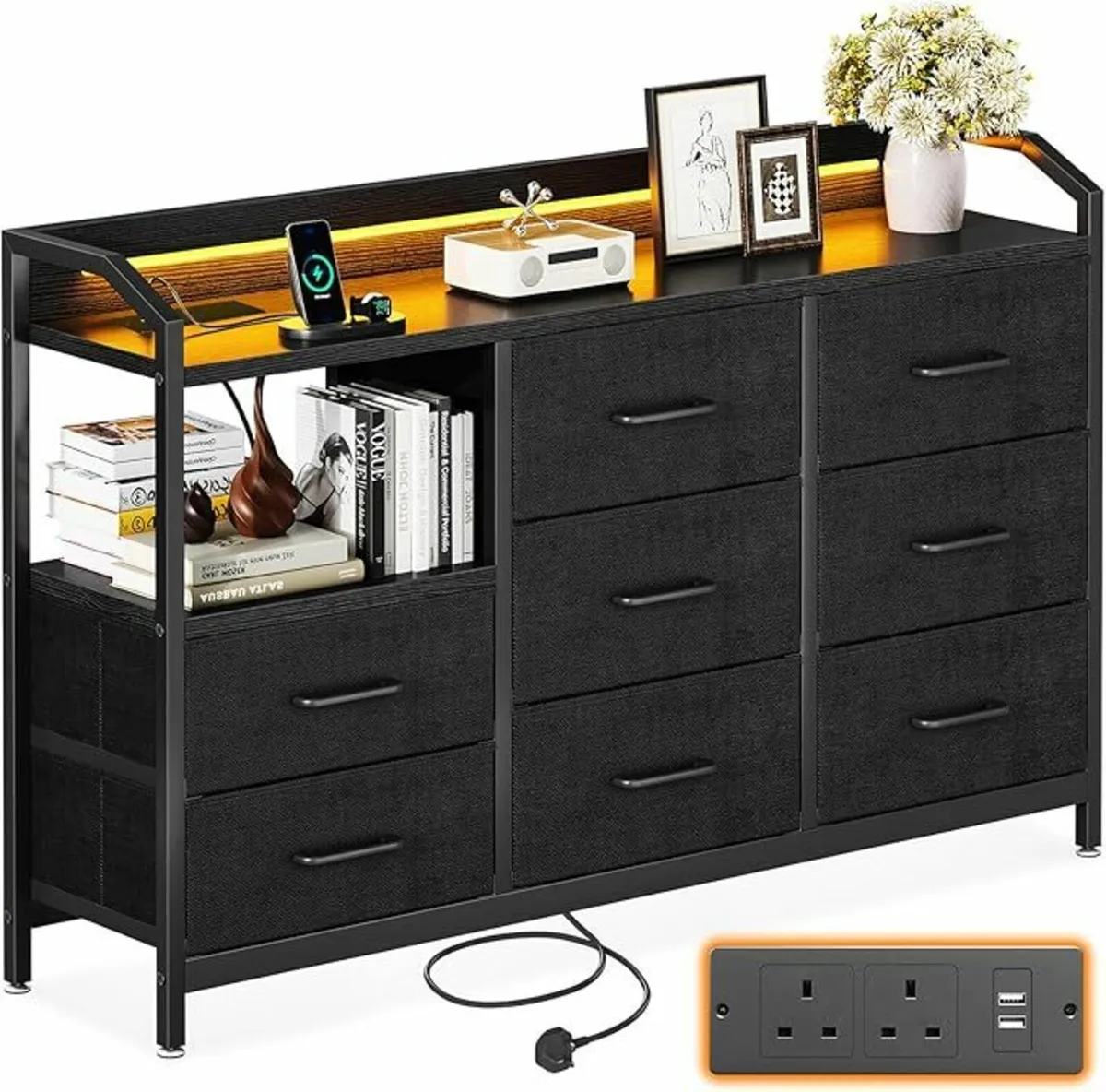 Black Chest of Drawers Bedroom with LED Light - Image 2