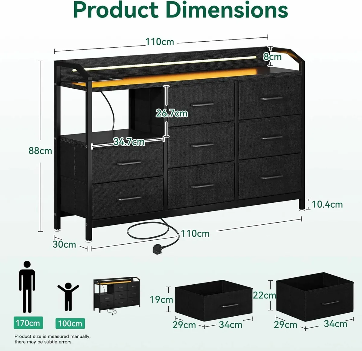 Black Chest of Drawers Bedroom with LED Light - Image 3