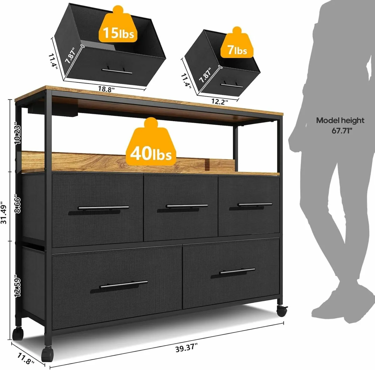 Chest of Drawers Charging, Bedroom TV Stand - Image 2
