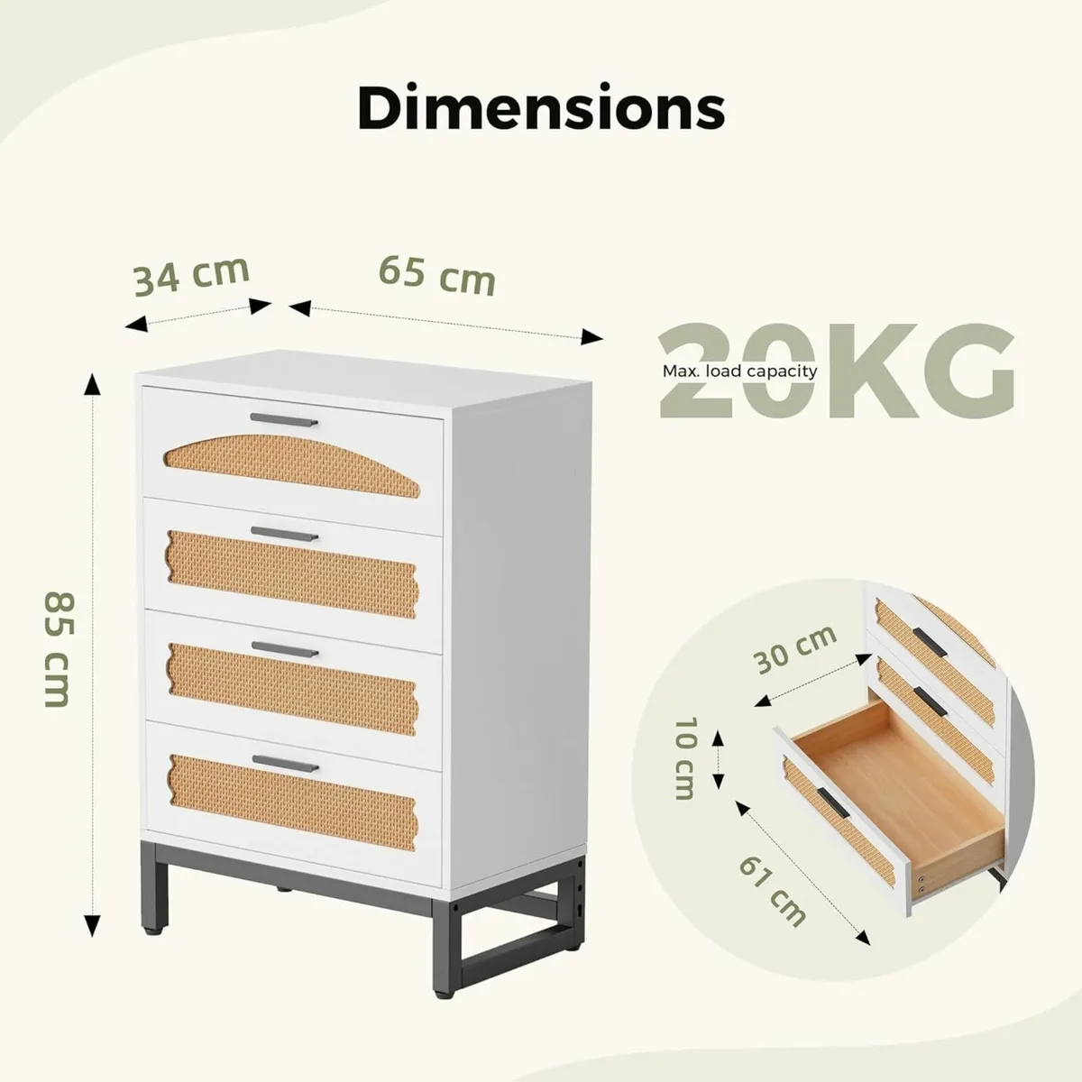 4 Drawers Rattan Dresser Easy to Assemble Closet - Image 2