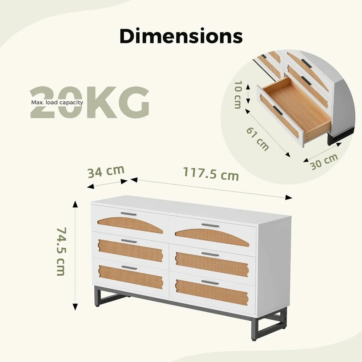6 Drawers Rattan Dresser Chest of Drawers - Image 3