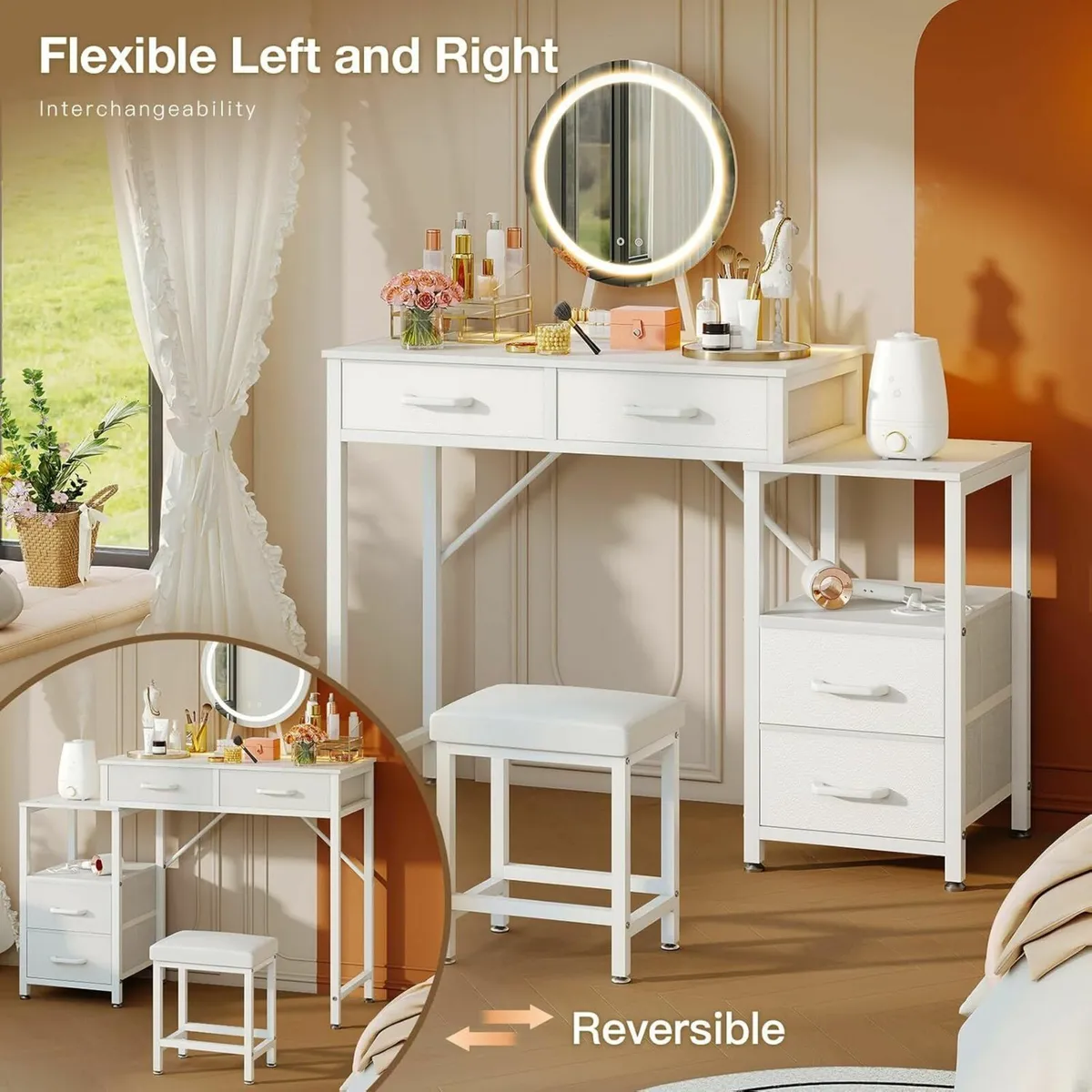 Vanity Desk Adjustable LED Mirror Dressing Table - Image 4