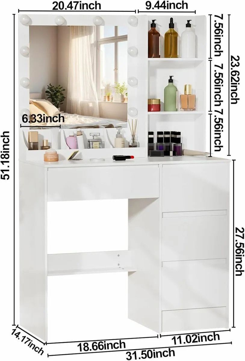 Dressing Table with Light and Mirror Vanity Desk - Image 3