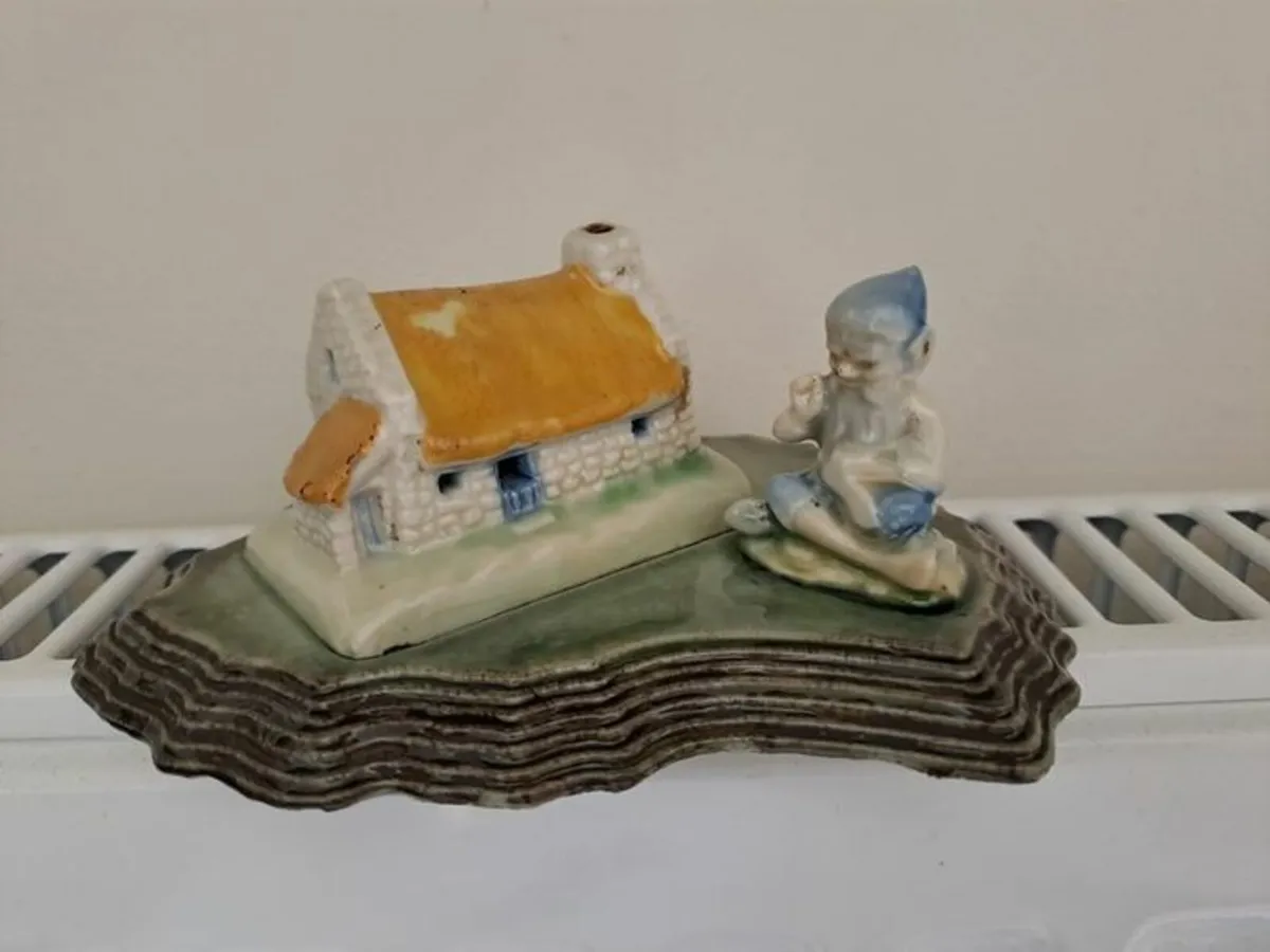 Vintage Shamrock Pottery leprechaun and cottage - Image 1