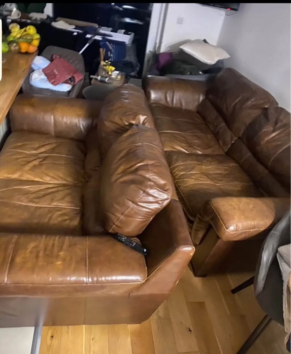Two Leathers brown sofas - Image 2