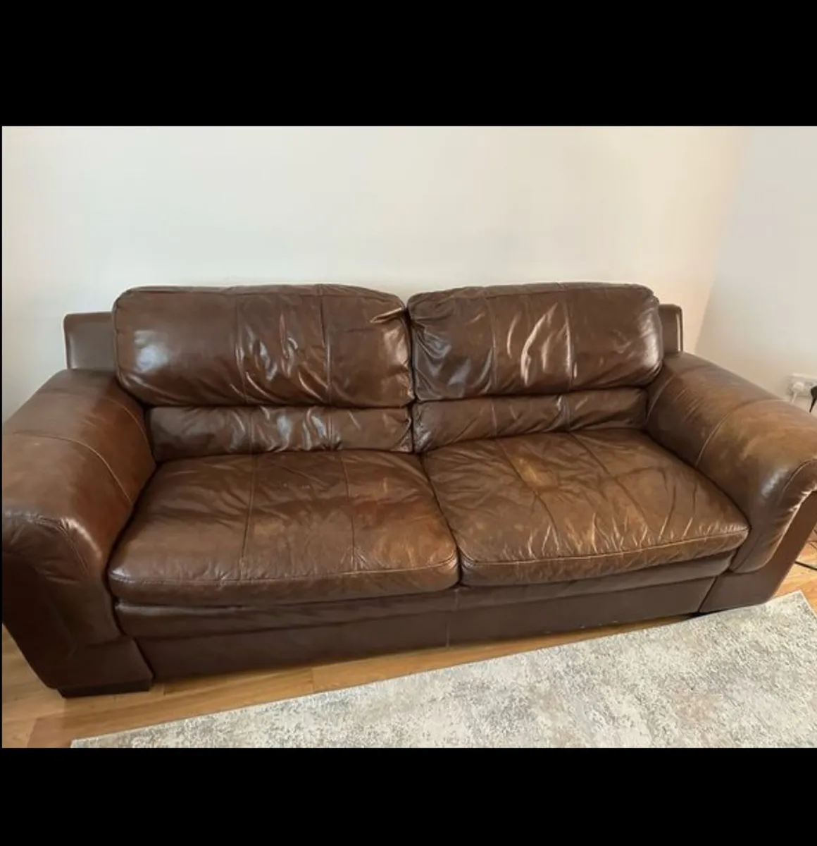 Two Leathers brown sofas - Image 1