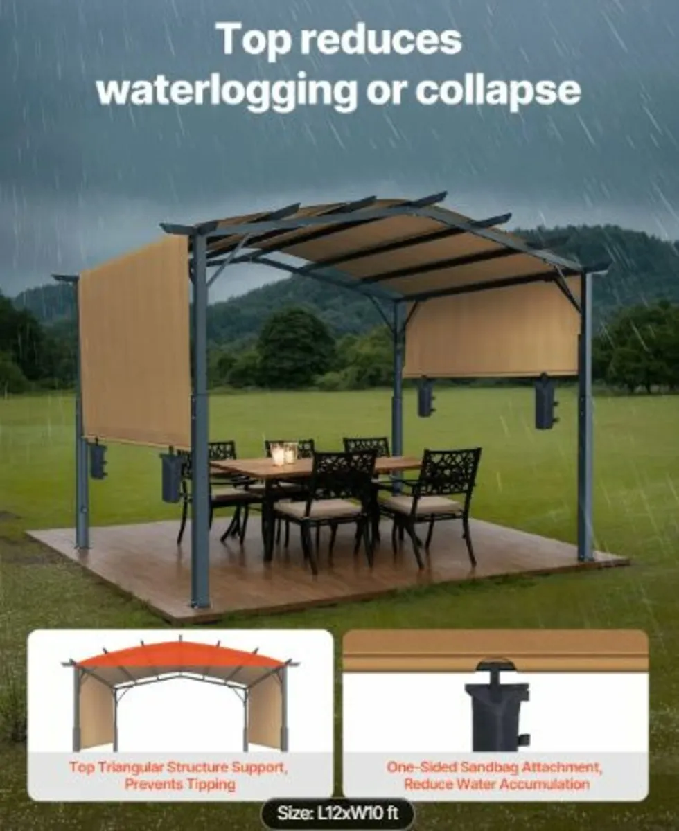 12 x10 ft Outdoor Pergola,Arched Top Metal Pergola - Image 4