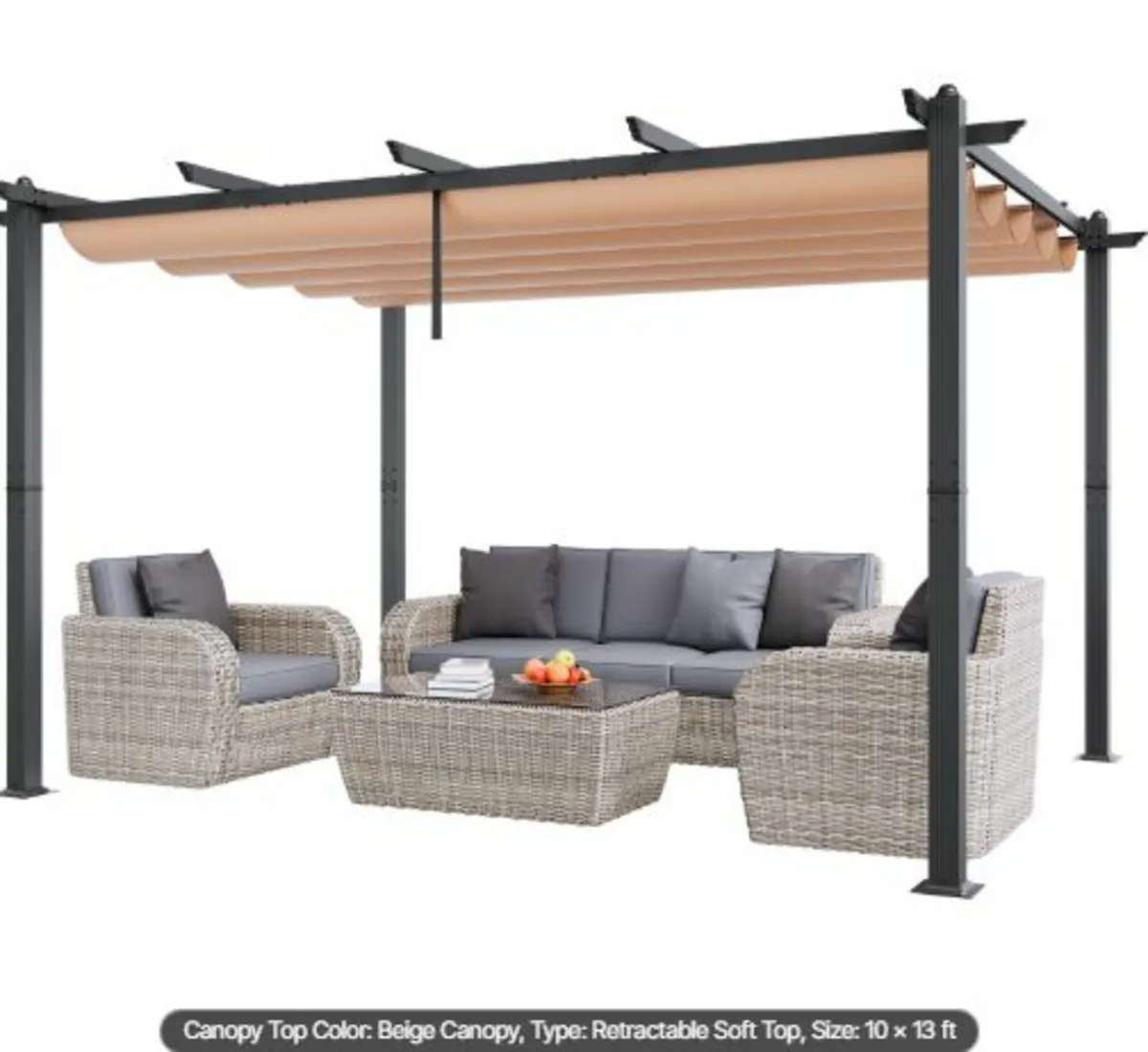 10'x13' Outdoor Retractable Pergola with Canopy, - Image 1