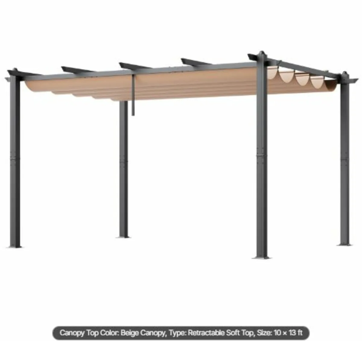 10'x13' Outdoor Retractable Pergola with Canopy, - Image 4